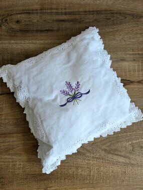 Vintage Small Embroidered Cotton Pillow Cushion Floral Design Lavender Scented